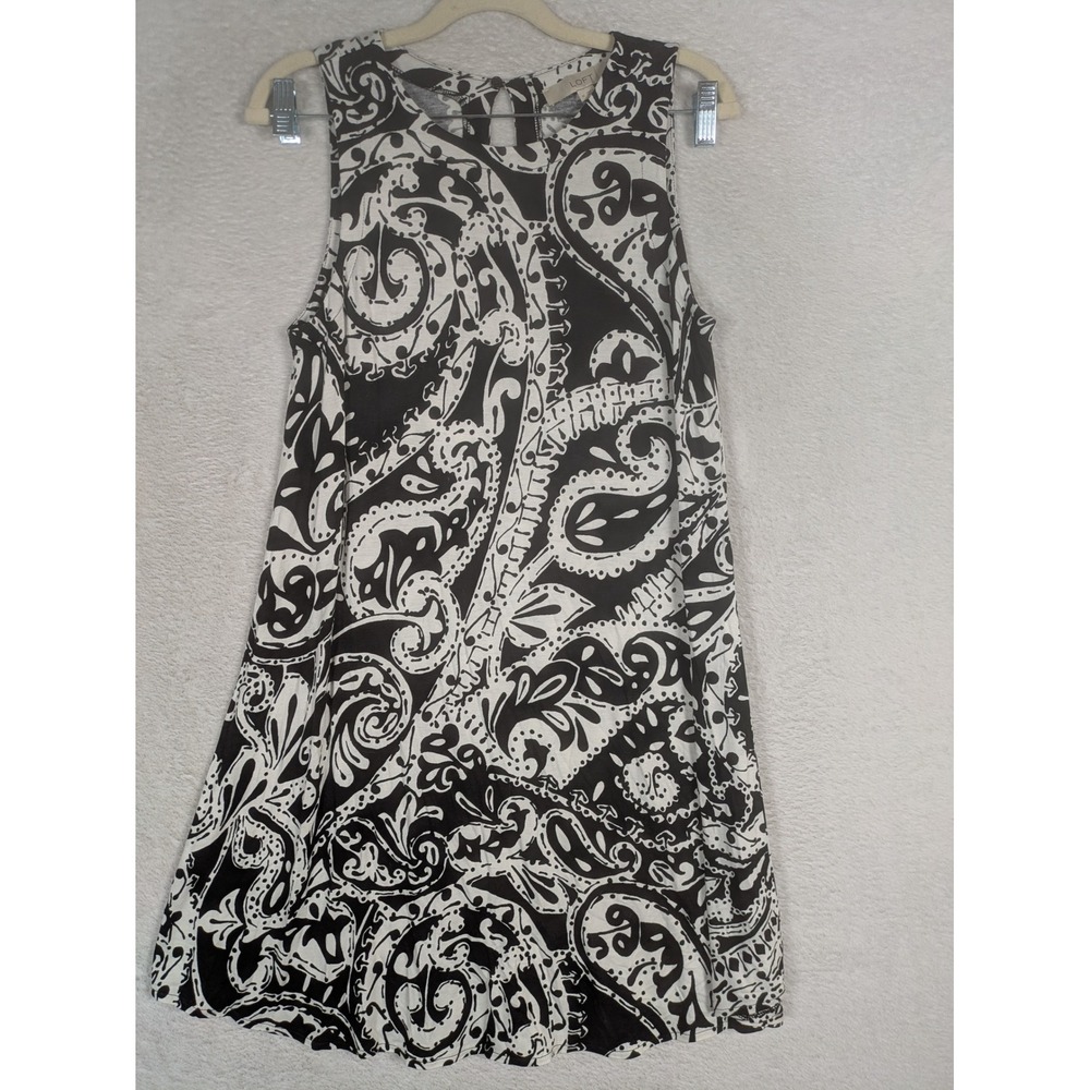 LOFT Dress Women's Medium Black White Paisley Sleeveless A-Line Keyhole Back